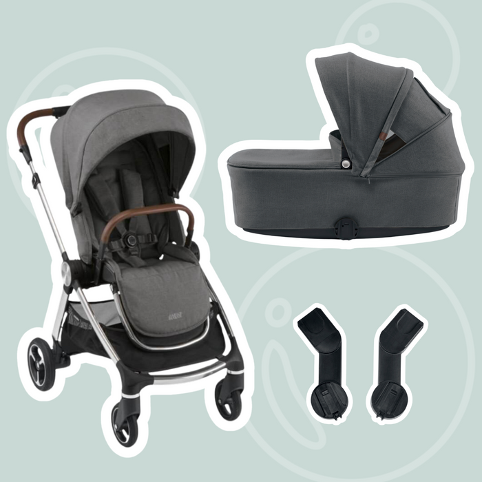 Mamas and Papas Strada Grey Mist Stroller, Bassinet & Capsule Adapters