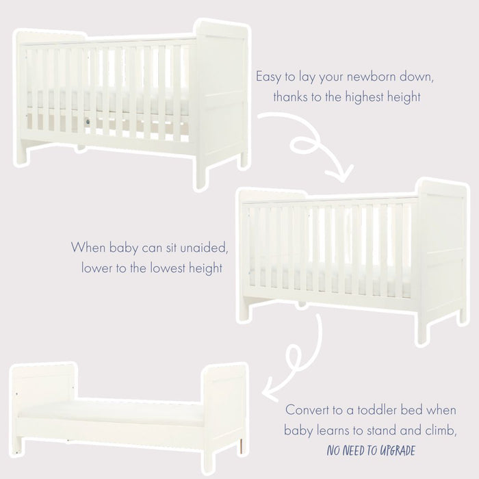 Mamas and Papas Hampden White Cot Bed + Mattress Bundle