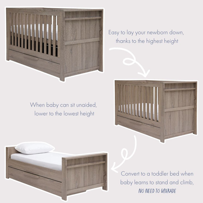 Mamas and Papas Franklin Grey Wash Cot + Mattress Bundle