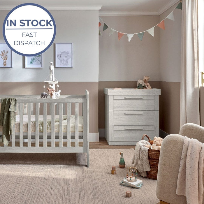 Mamas and Papas Atlas Nimbus White Bundle - Cot + Dresser + Mattress