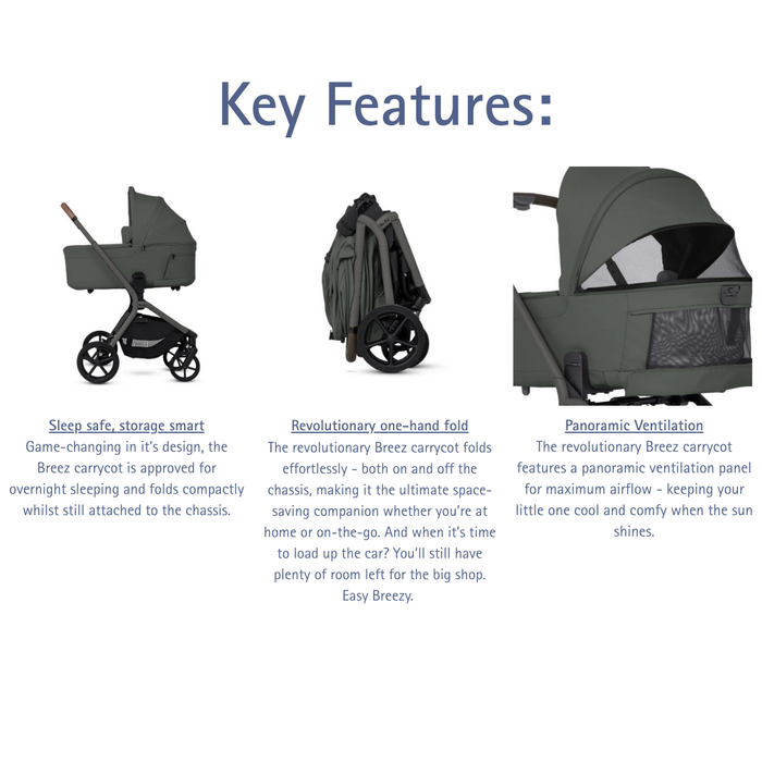 Silver Cross Breez Lightweight Stroller + Carrycot Bundle - Pewter *Pre-Order, May Delivery*