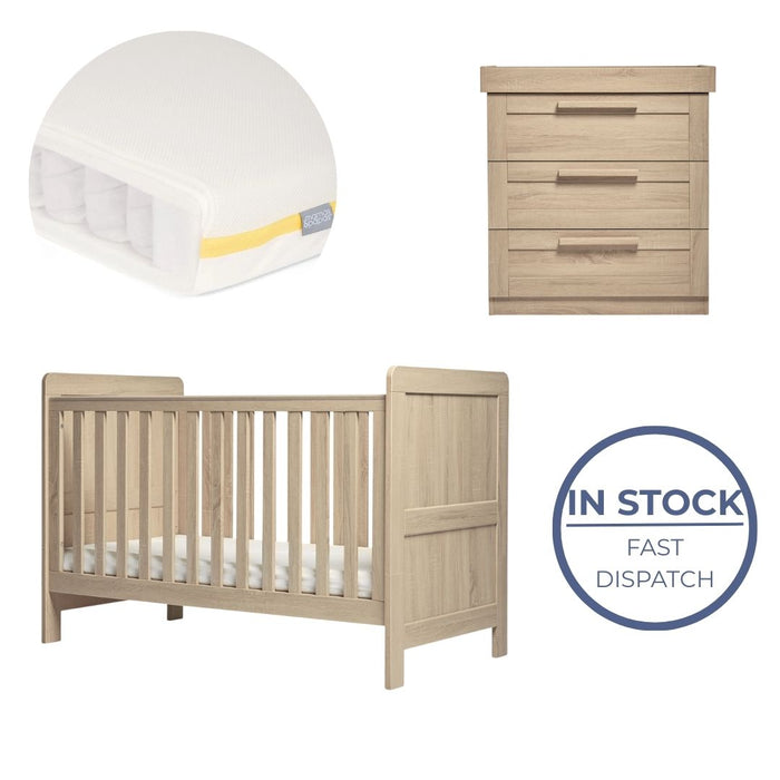 Mamas and Papas Atlas Light Oak Bundle - Cot + Dresser + Mattress