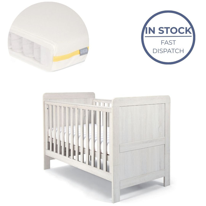 Mamas and Papas Atlas Nimbus White Cot + Mattress Bundle