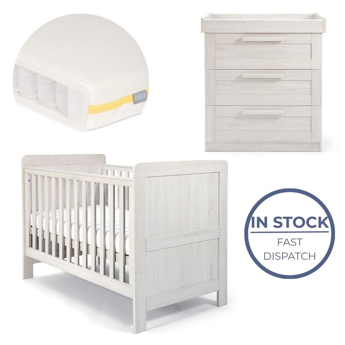 Mamas and Papas Atlas Nimbus White Bundle - Cot + Dresser + Mattress