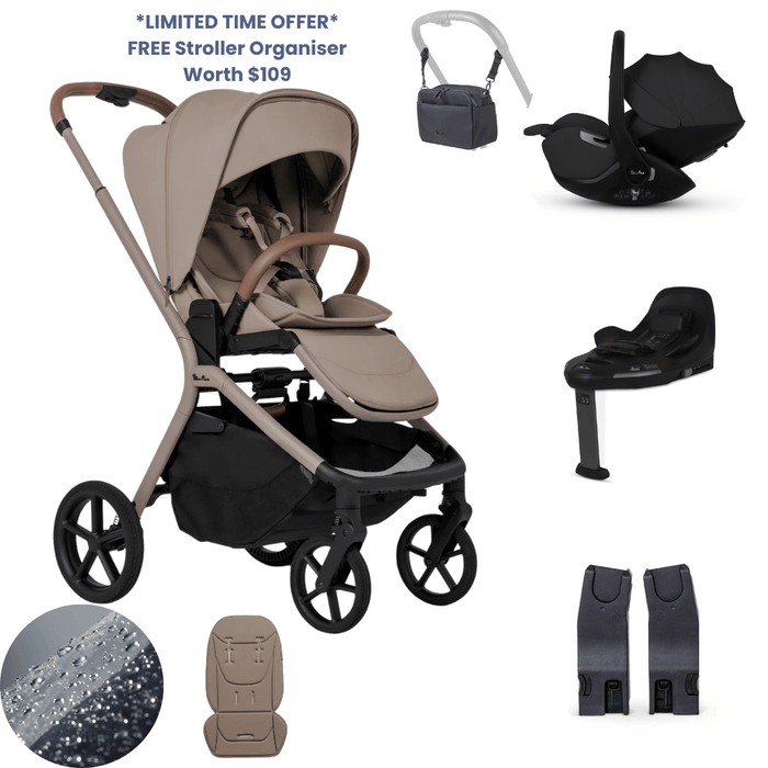 Silver Cross Breez Lightweight Stroller 360 Car Capsule Bundle - Champagne *Limited Time, FREE Gift*