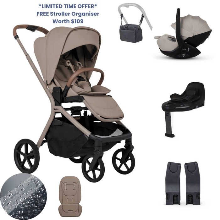 Silver Cross Breez Lightweight Stroller 360 Car Capsule Bundle - Champagne *Limited Time, FREE Gift*