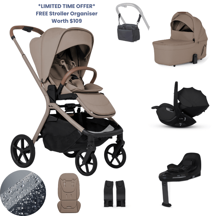 Silver Cross Breez Lightweight Stroller Ultimate 360 Car Capsule Bundle - Champagne *Limited Time, FREE Gift*