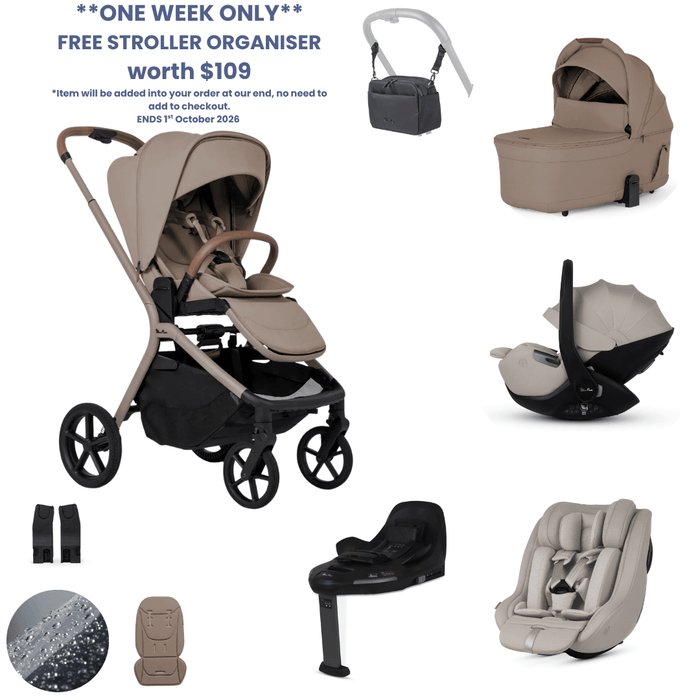 Silver Cross Breez Lightweight Stroller Ultimate 360 Family Car Seat Bundle - Champagne