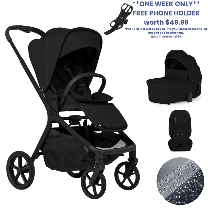 Silver Cross Breez Lightweight Stroller + Carrycot Bundle - Onyx