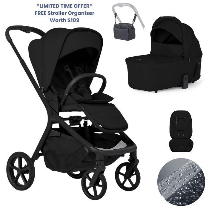 Silver Cross Breez Lightweight Stroller + Carrycot Bundle - Onyx *Limited Time, FREE Gift*