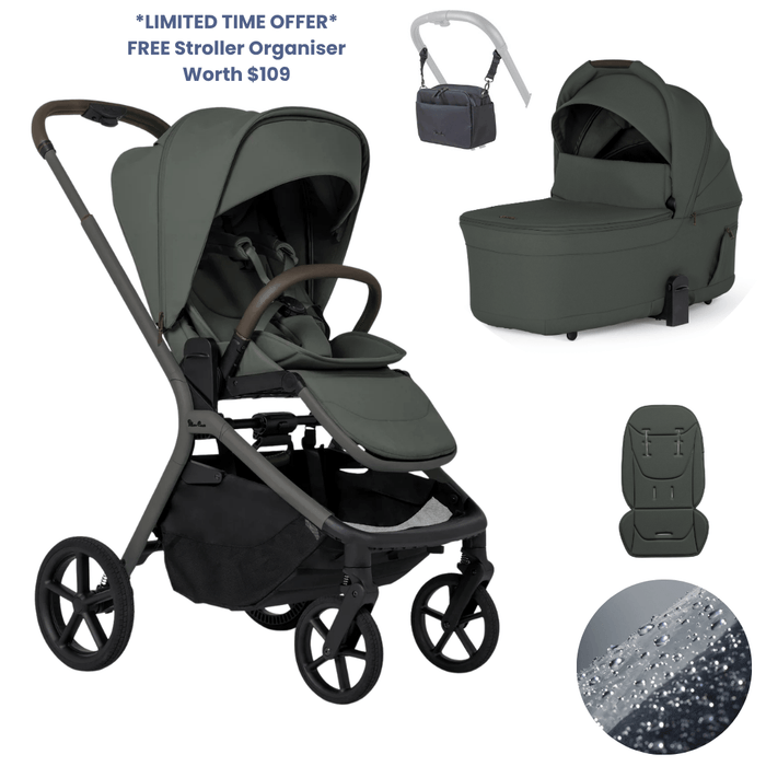 Silver Cross Breez Lightweight Stroller + Carrycot Bundle - Pewter *Limited Time, FREE Gift*