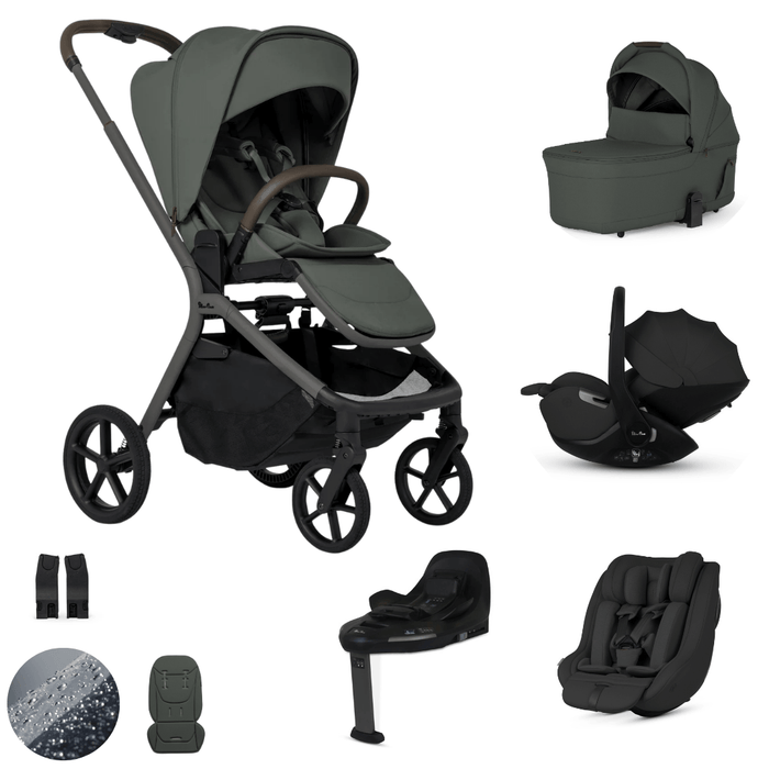 Silver Cross Breez Lightweight Stroller Ultimate 360 Family Car Seat Bundle - Pewter
