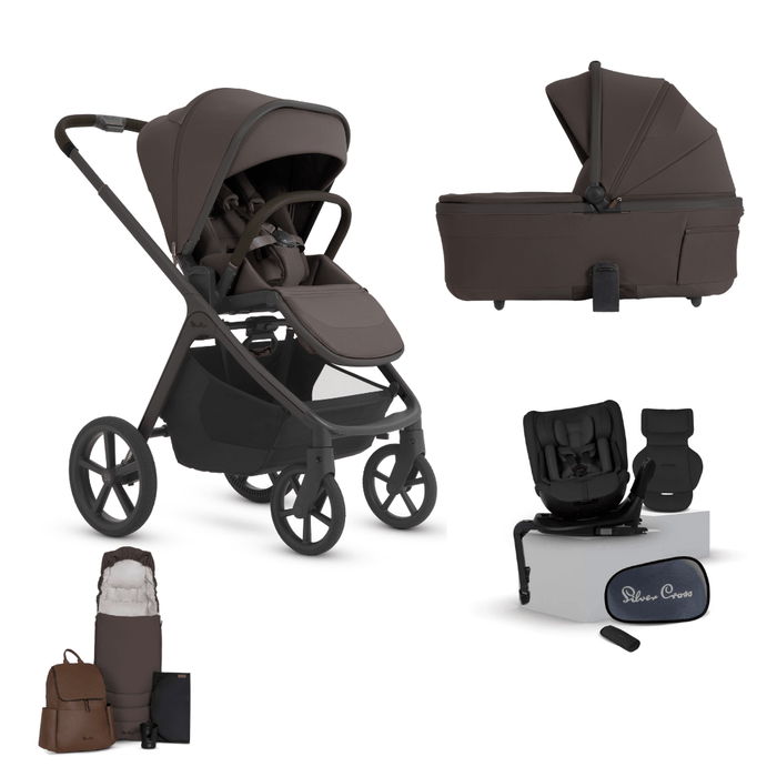 Silver Cross Cove 2 All-Terrain Stroller Ultimate Motion 360 Car Seat Bundle - Chocolate **ETA End of Nov/ Early December**