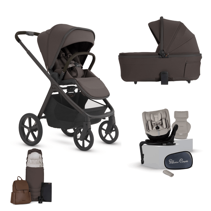Silver Cross Cove 2 All-Terrain Stroller Ultimate Motion 360 Car Seat Bundle - Chocolate **ETA End of Nov/ Early December**