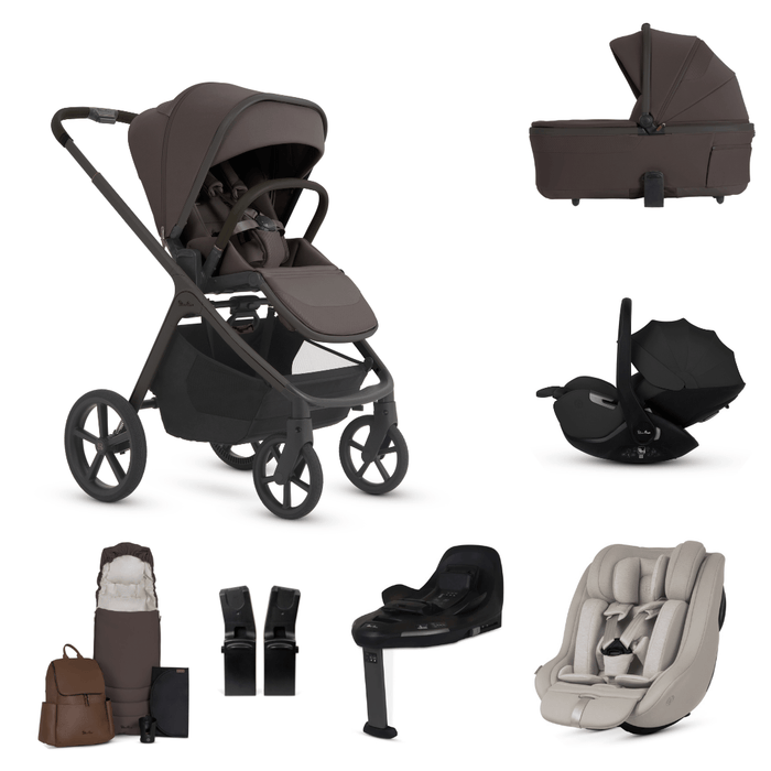 Silver Cross Cove 2 All-Terrain Stroller Ultimate 360 Family Car Seat Bundle - Chocolate **ETA End of Nov/ Early December**