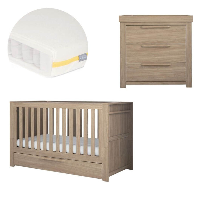 Mamas and Papas Franklin Oak Bundle - Cot + Mattress + Dresser