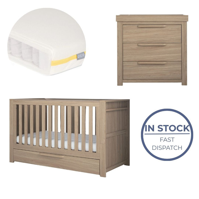 Mamas and Papas Franklin Oak Bundle - Cot + Mattress + Dresser