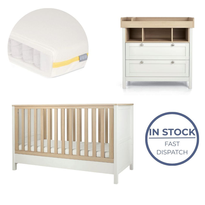 Mamas and Papas Harwell White Bundle - Cot + Dresser + Mattress