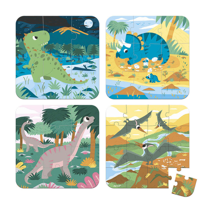Janod Dinosaurs Puzzle - 4 Puzzles (6-9-12-16pcs)