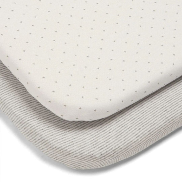 Mamas and Papas Lua Bedside Crib White & Grey Sheets - 2 Pack