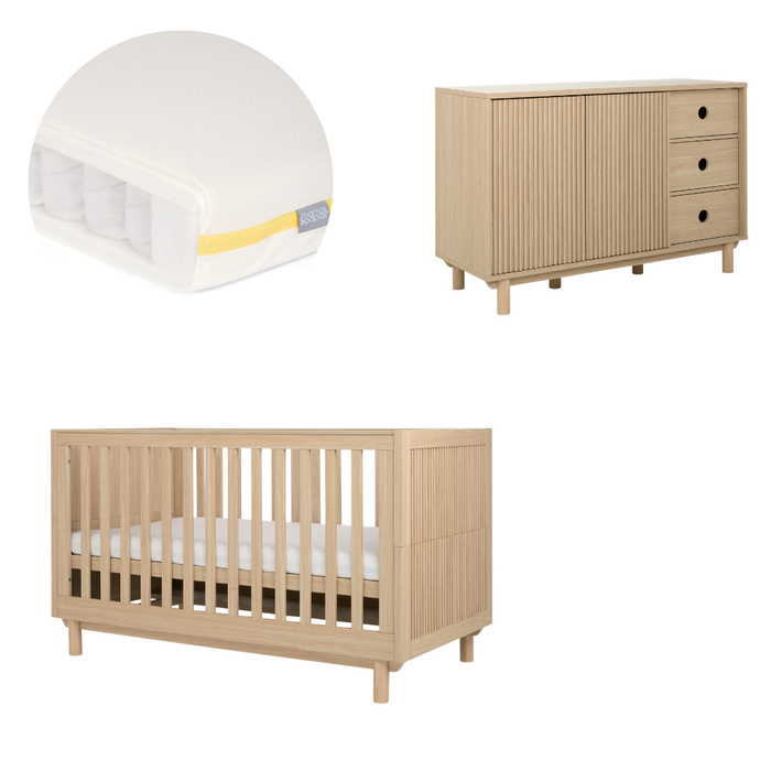 Mamas and Papas Oska Cot + Dresser + Mattress Bundle - Oak