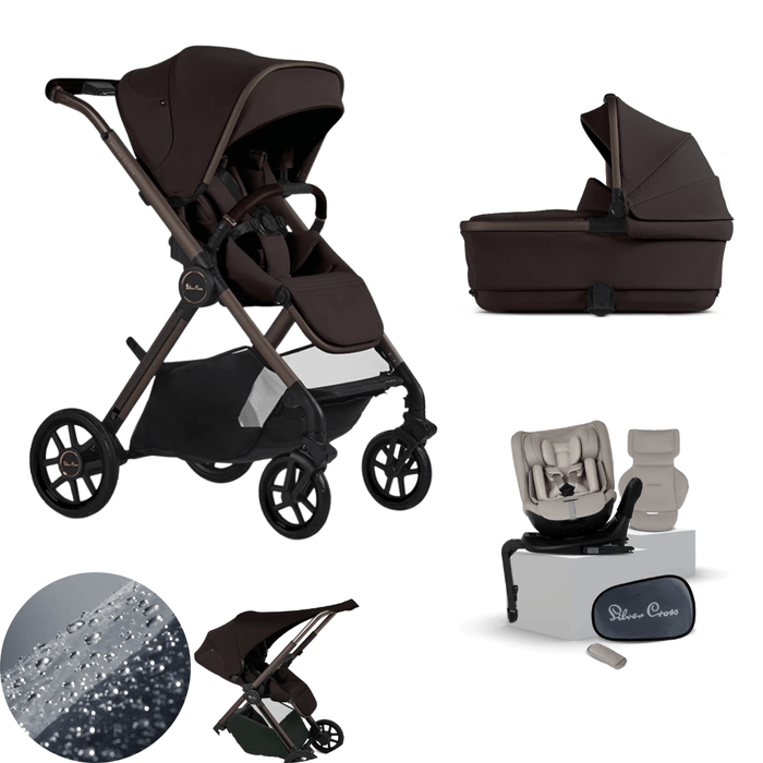 Silver Cross Reef 2 Stroller + Carrycot + Motion Car Seat Bundle - Ganache