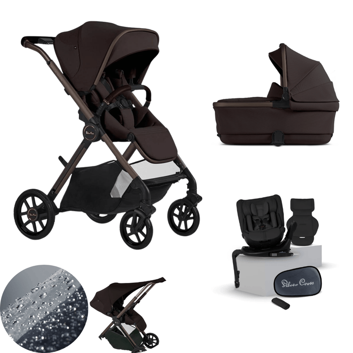Silver Cross Reef 2 Stroller + Carrycot + Motion Car Seat Bundle - Ganache