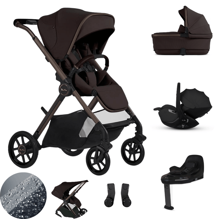 Silver Cross Reef 2 Stroller + Carrycot Bundle with Glide 360 Capsule & Base - Ganache
