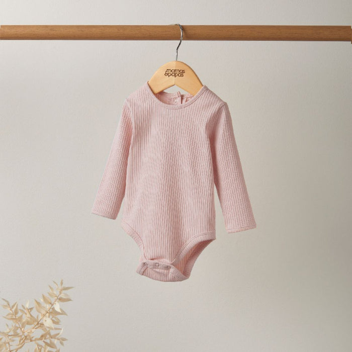 Mamas and Papas Organic Cotton Ribbed Long Sleeve Bodysuit - Pink - NEWBORN Size