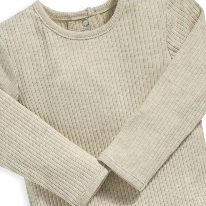 Mamas and Papas Organic Cotton Ribbed Long Sleeve Bodysuit - Oatmeal - NEWBORN Size
