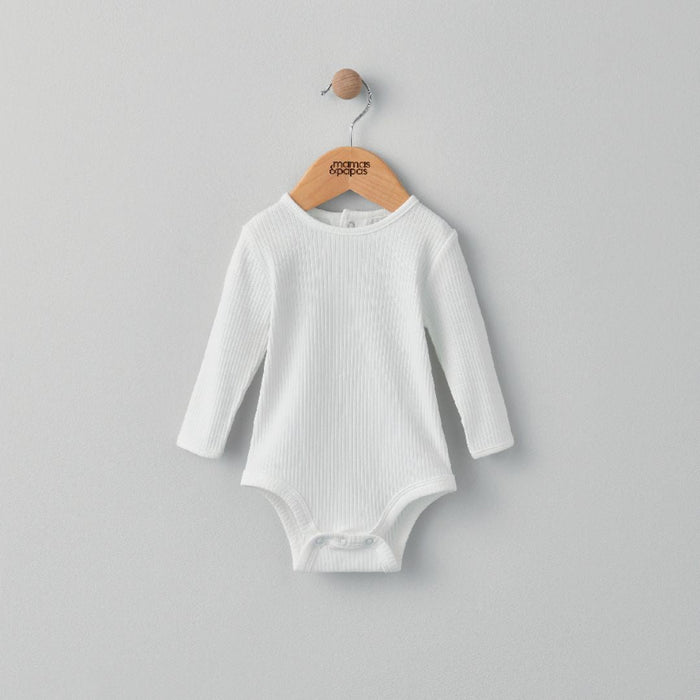 Mamas and Papas Organic Cotton Ribbed Long Sleeve Bodysuit - White - NEWBORN Size