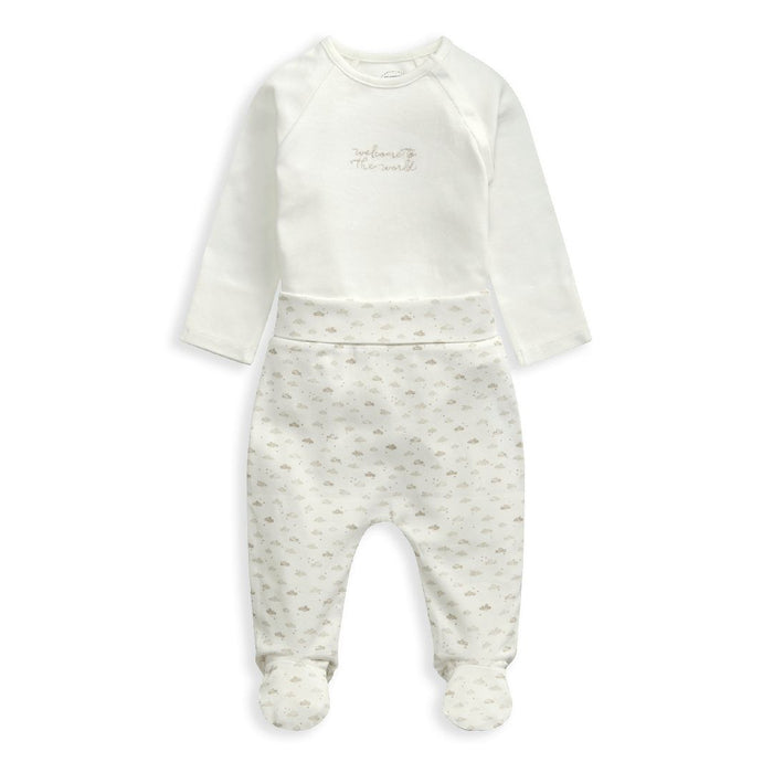 Mamas and Papas White Welcome to the World Bodysuit & Cloud Print Pants - 2 Piece Set