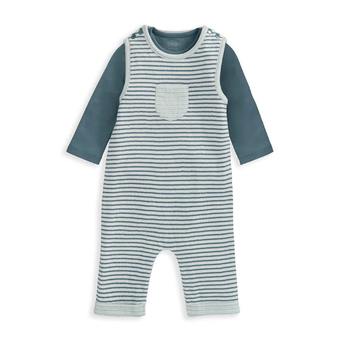 Mamas and Papas Blue Stripe Dungarees & Bodysuit - 2 Piece Set