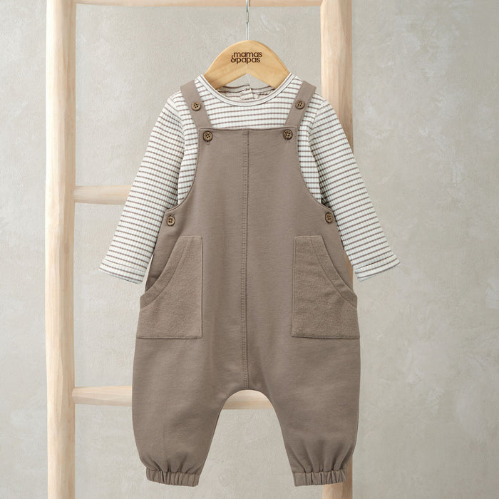 Mamas and Papas Dungarees & Stripe Bodysuit - 2 Piece Set