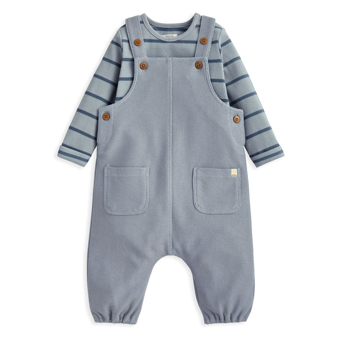Mamas and Papas Dungarees & Blue Stripe Bodysuit - 2 Piece Set