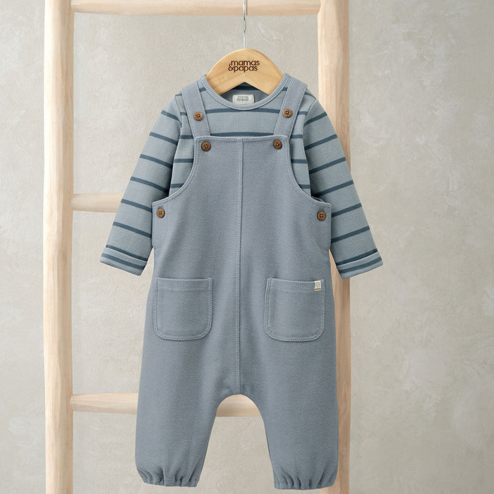 Mamas and Papas Dungarees & Blue Stripe Bodysuit - 2 Piece Set