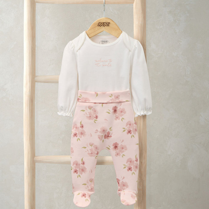 Mamas and Papas Embroidered Bodysuit & Floral Leggings - 2 Piece Set