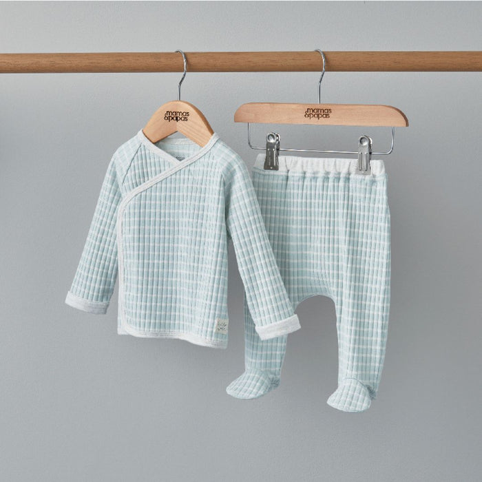 Mamas and Papas Blue Stripped Ribbed Set - 2 Piece Set- NEWBORN Size Only