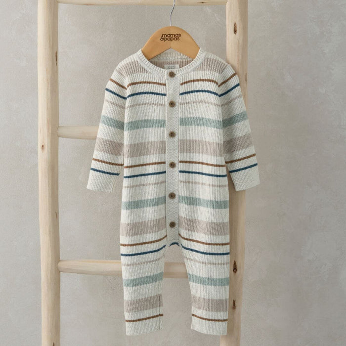 Mamas and Papas Blue & Oatmeal Stripe Ribbed Romper