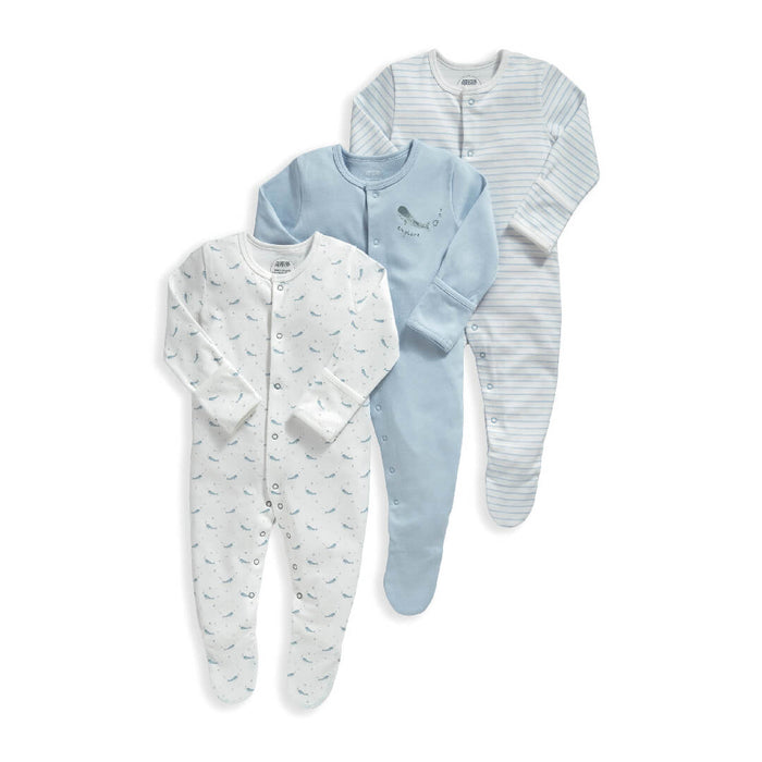 Mamas and Papas Blue & White Whales Onesies - 3 Pack