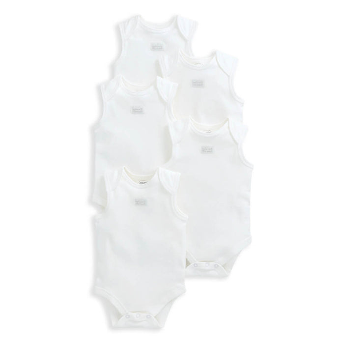 Mamas and Papas Organic Cotton White Sleeveless Bodysuits - 5 Pack