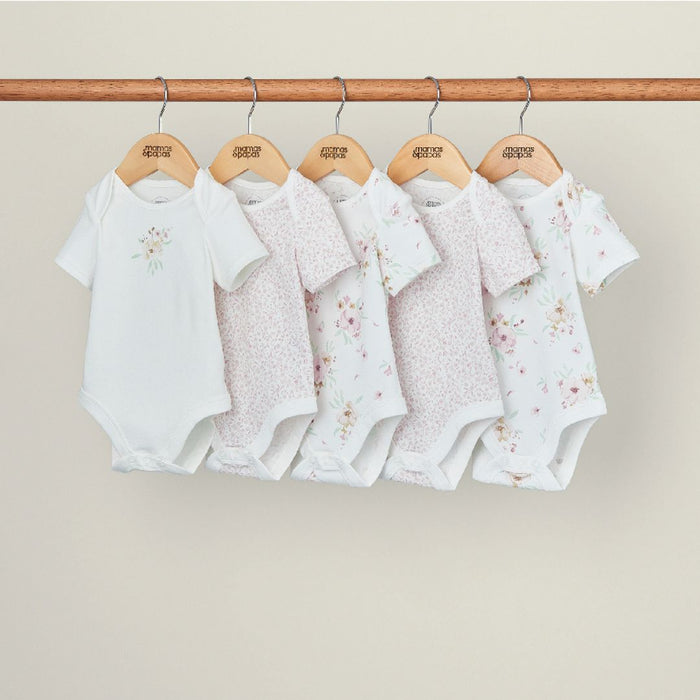 Mamas and Papas Flower Short Sleeve Bodysuits - 5 Pack