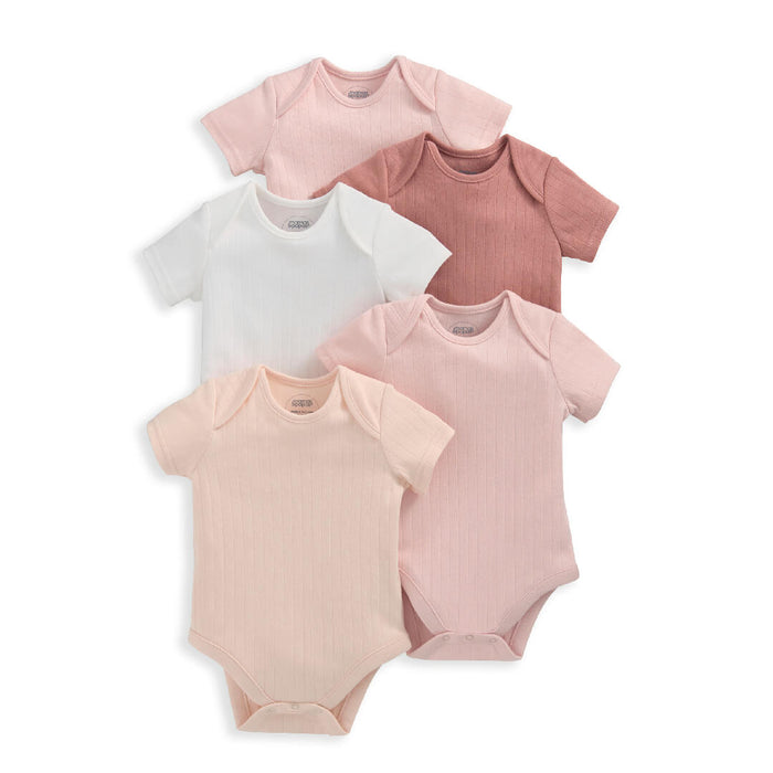 Mamas and Papas Pink Ribbed Short Sleeve Bodysuits - 5 Pack