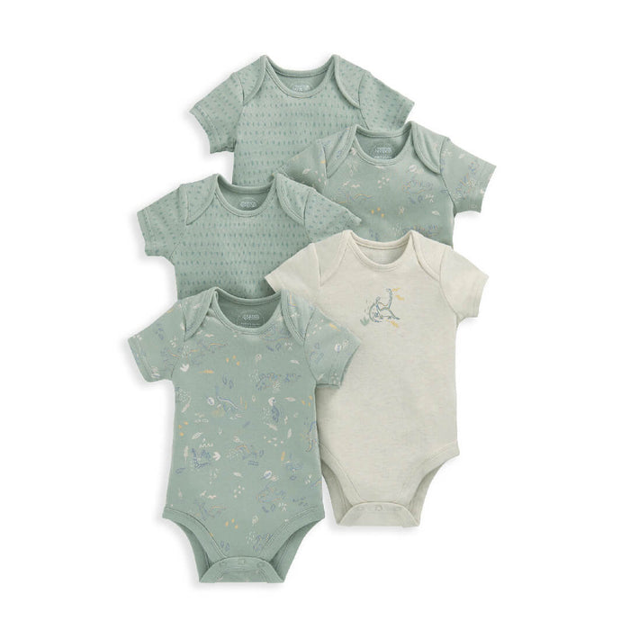 Mamas and Papas Sage Dinosaur Short Sleeve Bodysuits - 5 Pack