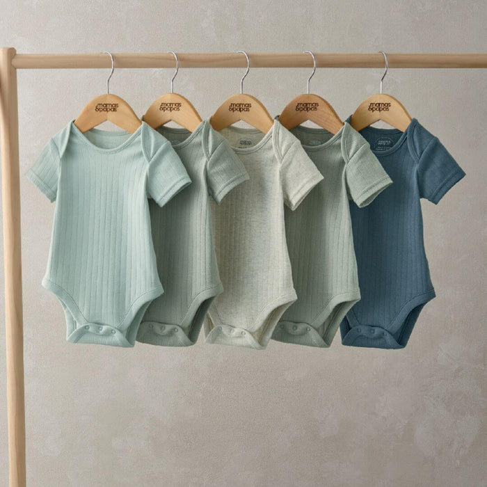 Mamas and Papas Blue Ribbed Short Sleeve Bodysuits - 5 Pack