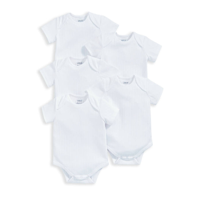 Mamas and Papas White Ribbed Short Sleeve Bodysuits - 5 Pack