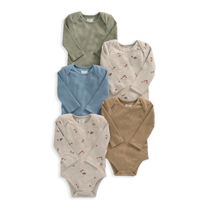 Mamas and Papas Autumn Ribbed Long Sleeve Bodysuits - 5 Pack