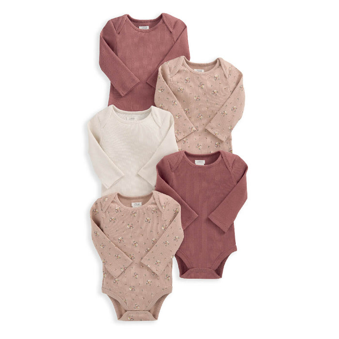 Mamas and Papas Frill Ribbed Long Sleeve Bodysuits - 5 Pack