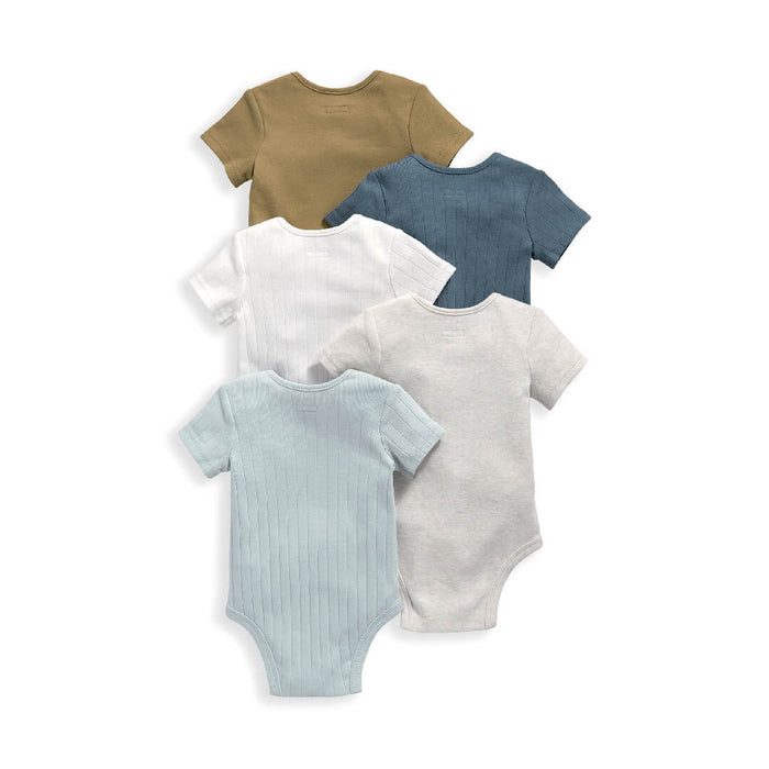 Mamas and Papas Neutral Blue Ribbed Short Sleeve Bodysuits - 5 Pack