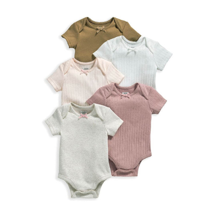 Mamas and Papas Neutral Pink Pointelle Short Sleeve Bodysuits - 5 Pack